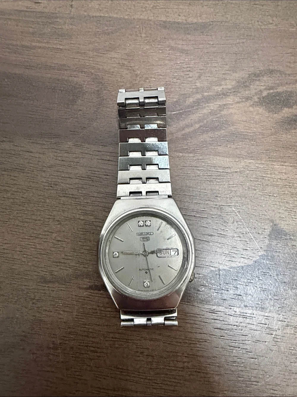 Seiko Silver Stainless Steel Automatic Watch with Day-Date